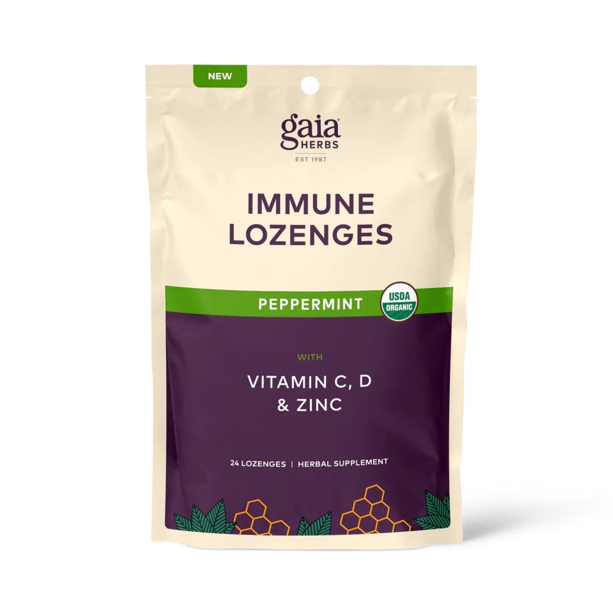 Gaia Herbs Immune Lozenges Peppermint with Vitamin C, D & Zinc 24 Bag