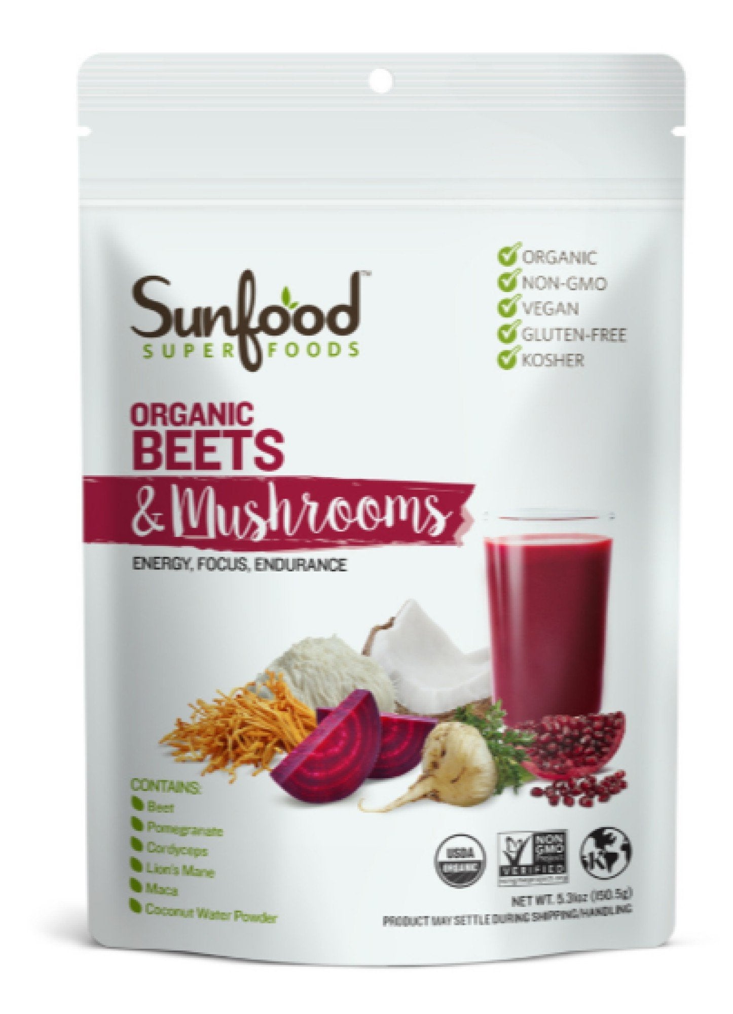 Sunfood Organic Beets & Mushrooms 5.31 oz Powder